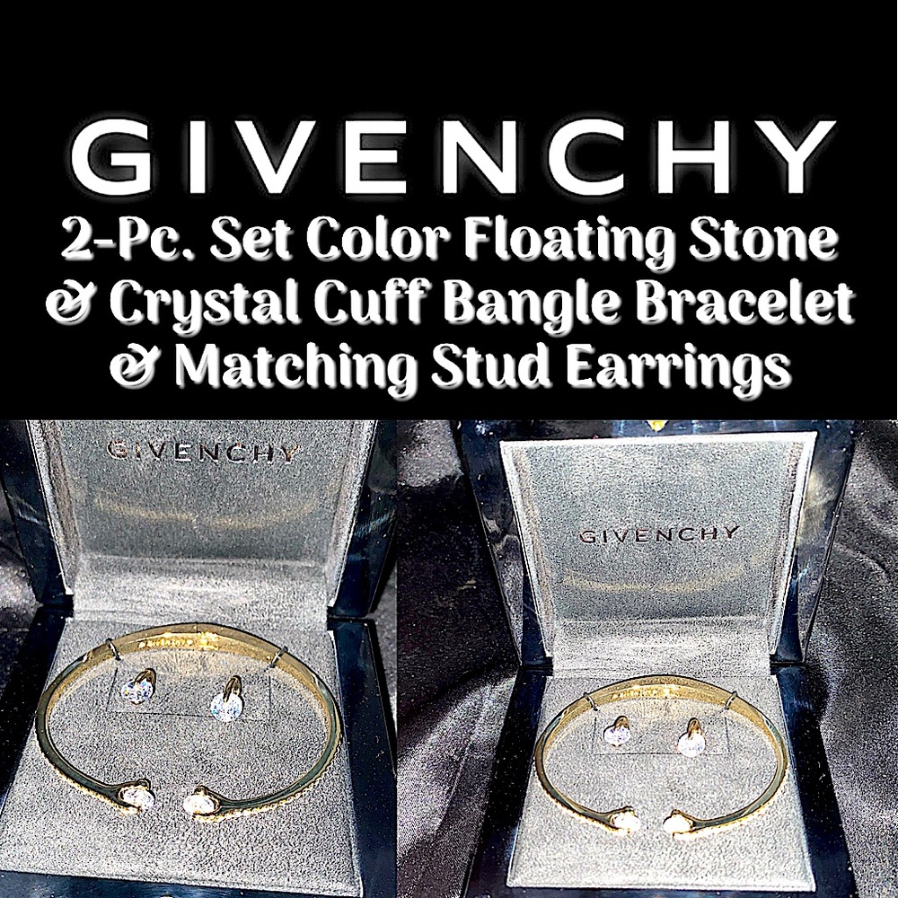✨Givenchy - 2-Pc. Set Crystal Cuff Bangle Bracelet & Matching Stud Earrings✨NWT✨
